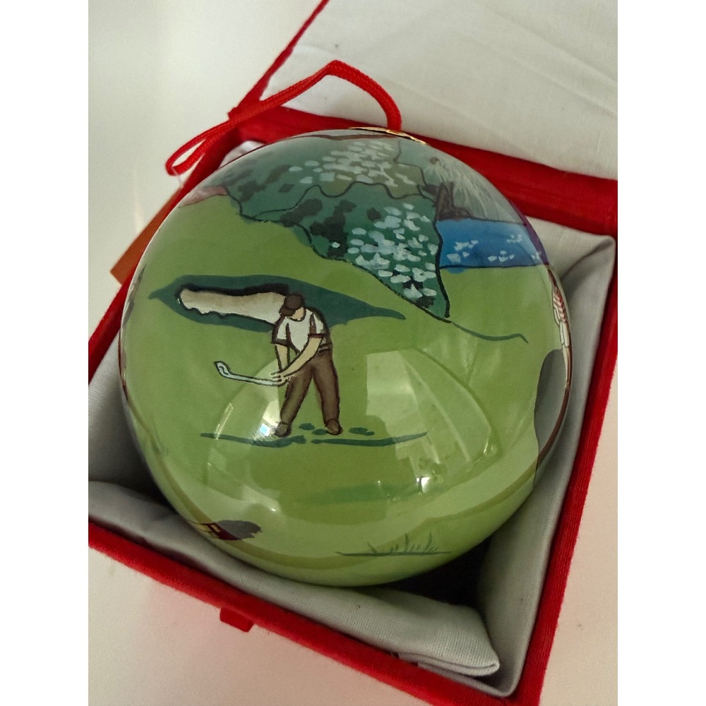 Ganz Inside Painted Glass Golf Ornament Hand Blown Green Golf Course EX5598 Box